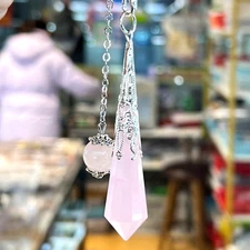 1pc Rose Quartz Gemstone Point Pendulum Dowsing Crystal Dowser Chakra Healing