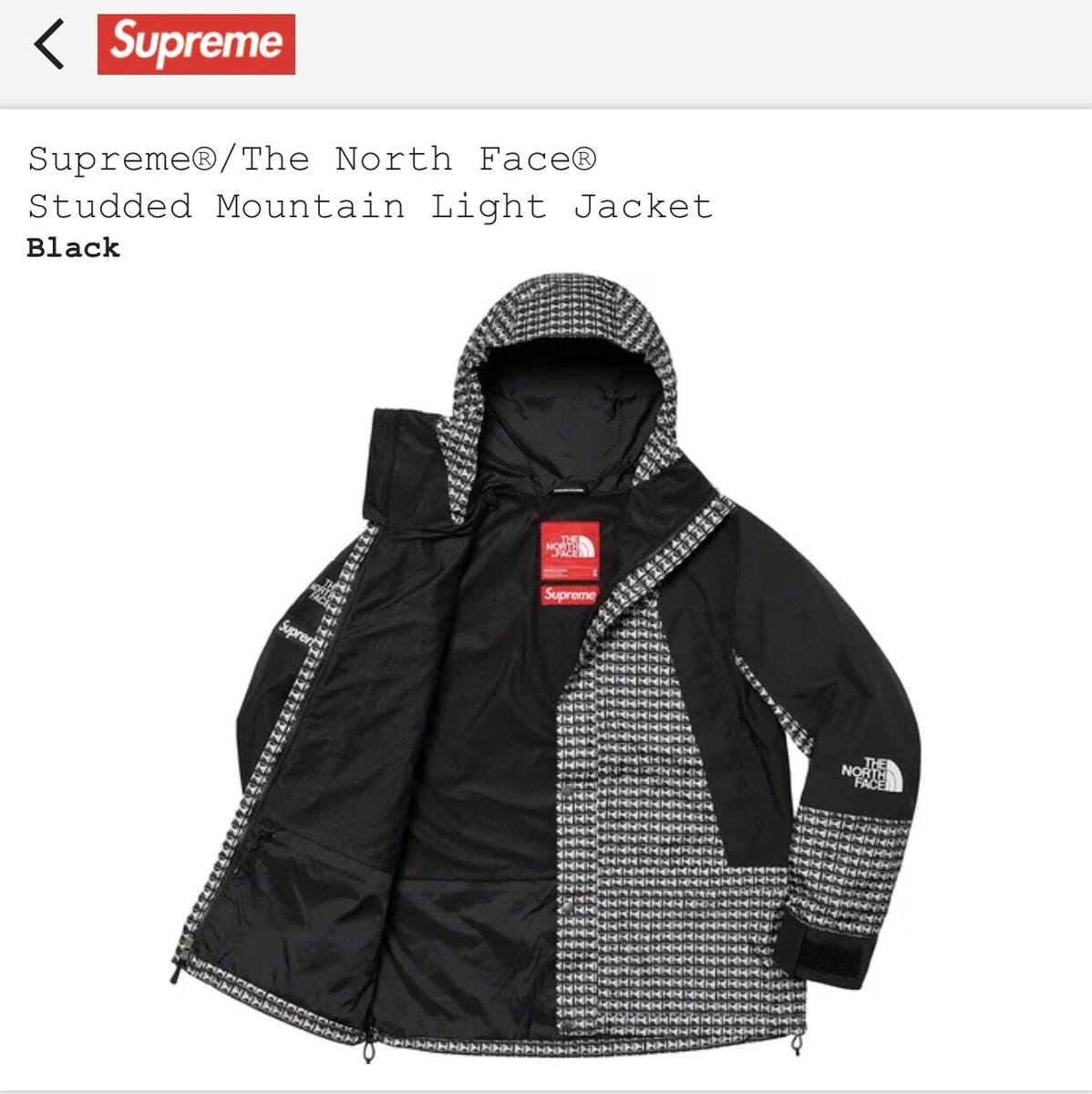 ジャケット・アウター Sup/The North Face Studded Jacket Supreme / The North Face Studded Mountain Light Jacket Black