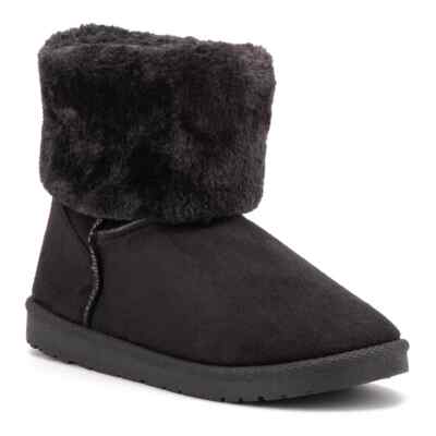 Olivia Miller Lorie Winter Boot Faux Fur Pull-On Bootie Black Women's  Sz 7