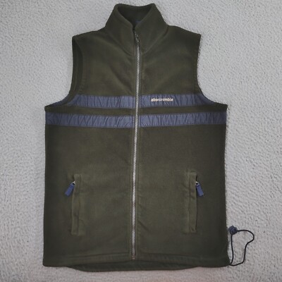Vtg Abercrombie Fitch Fleece Vest Mens XL Olive Green Full Zip Spellout 