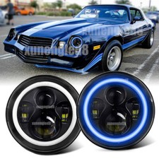 Fit Chevrolet Camaro 1967-1981 7" Round LED Headlights Halo Blue DRL Hi+Lo Beam