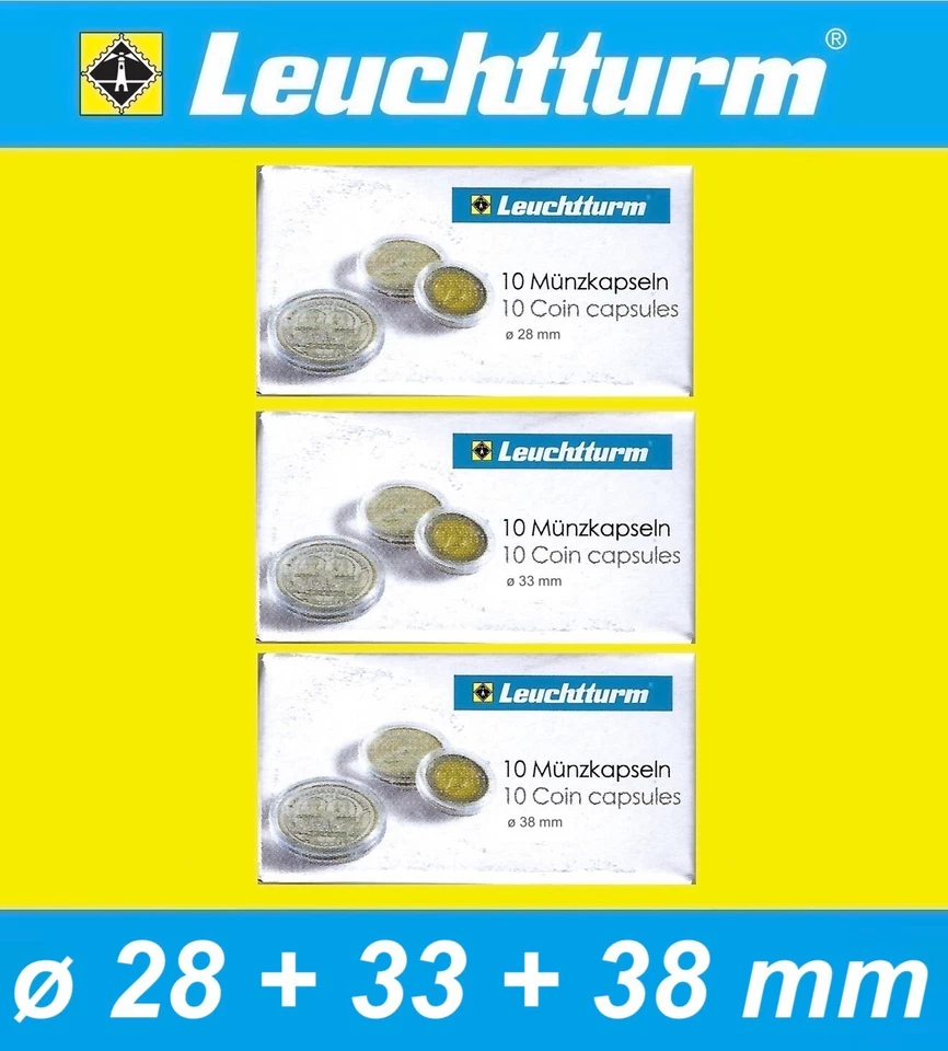 Leuchtturm 3X 10 Kapseln für 2 + 3 + 5 Mark Kaiserreich ø 28 + ø 33 + ø 38mm