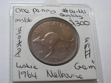 Australia Penny 1964 Melbourne GEM Choice UNC Attractive R/B Coin High $ #64.M1