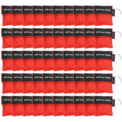 50 Packs CPR Pocket Mask, CPR Face Shield for Keychain, One-Way CPR Emergency Fa