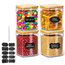 Glass Storage Jars 1.1L Set of 4 Canisters with Bamboo Lids Dishwasher Safe