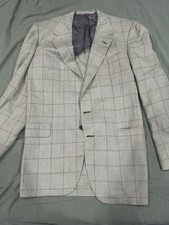 Oxxford Clothes Cream Grey Houndstooth Check Sport Coat 42T