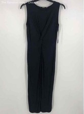T Tahari Womens Navy Blue Sleeveless Twist Front Crew Neck Maxi Dress Size S
