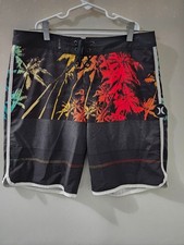 Hurley Shorts Mens 29 Black Phantom Swim Board Beach Floral Tropical Contrast 7"