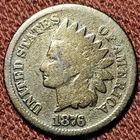 ⭐ 1876 Indian Head Cent 1C Bronze Coin G/VG Details Low Mintage Semi-Key Date