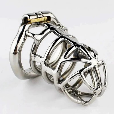 Male Chastity Cage Device Sissy Stainless Steel  with Arc-Shaped Rings Lock 