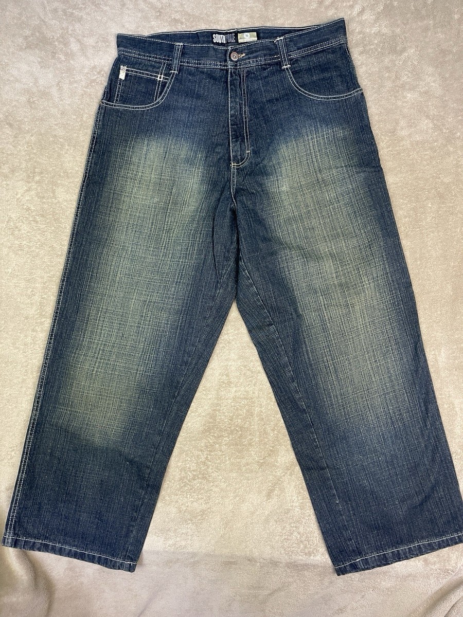 SouthPole Y2K Baggy Wide Leg Skater Blue Jeans RN82628 Gold Tab