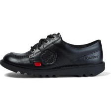Image of Kickers Kick Lo Youth Girls Boys Womens Black Leather Lace Up Shoes Size 3-6