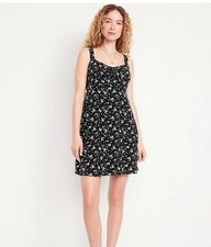 Old Navy Fit & Flare Crepe Mini Black Floral Dress women’s Petite Large