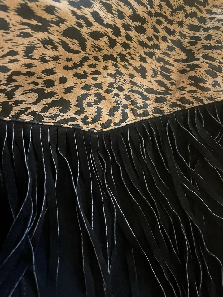 Винтажная замшевая 90-х бахрома леопард куртка РЕДКАЯ укороченный размер маленький черный - Изображение 3 из 4