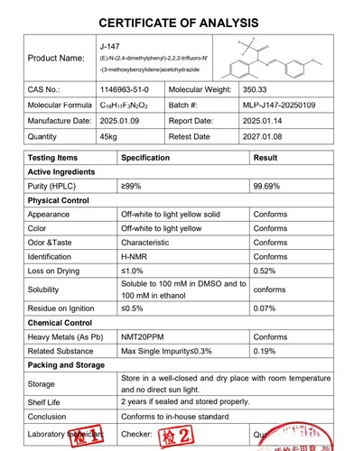 J-147, Nootropic J147, CAS 1146963-51-0, 98+% Purity, 1 Gram - Picture 2 of 5