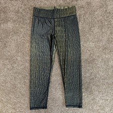 Terez New York Croc Print Crop Leggings Womens Medium Olive Green Workout Gym