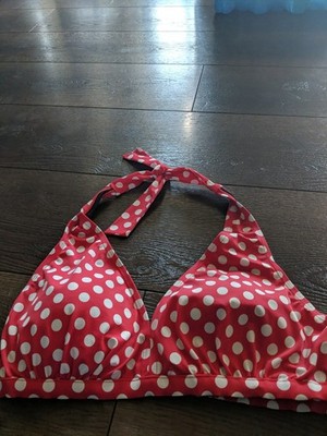 Red With White Polka Dot Bikini Top Plus Size 18 Ruched Padded Triangle Halter