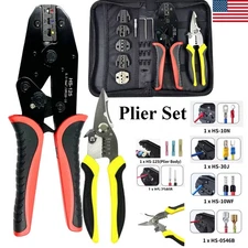 Ratcheting Crimping Tool Kit Cord End Terminals Wire Crimper Pliers w/ 5 Dies