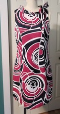Merona Retro Print Sleeveless Dress Size 6 Lined Side Neck Tie Red White Navy