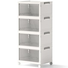 Storage Bins with Lids,4 Tier Stackable Storage Bins with Drawers,4 Pack