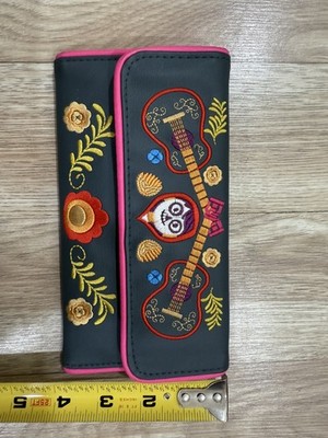 Loungefly Disney Coco Embroidered Skull & Guitar Wallet Black Pink Trim