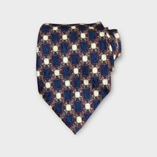 Vintage Valentino Tie Navy Blue Red Silk Classic Preppy Luxury Necktie EUC