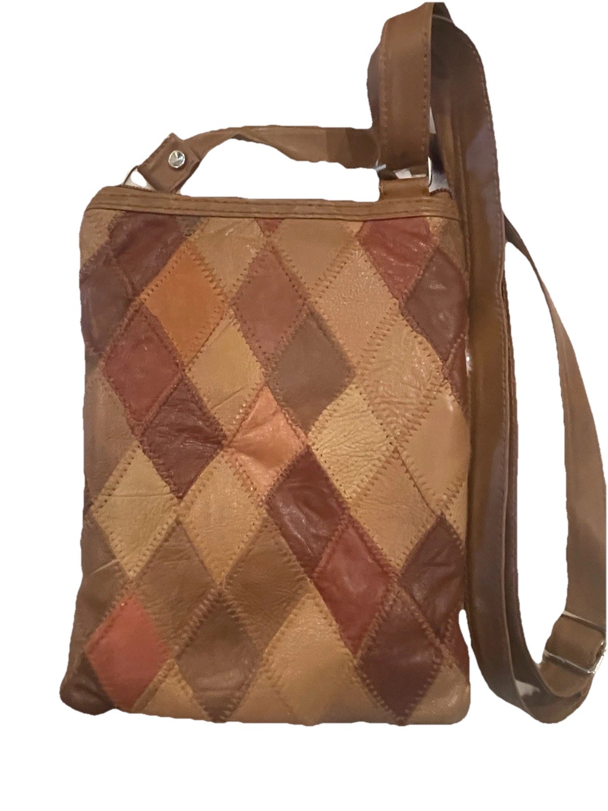 VTG Leather/Polyester Patchwork Crossbody Bag 70’… - image 2