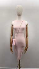 Guess Ribbed Knit Midi Dress Pink Women XS Rayon Viscose