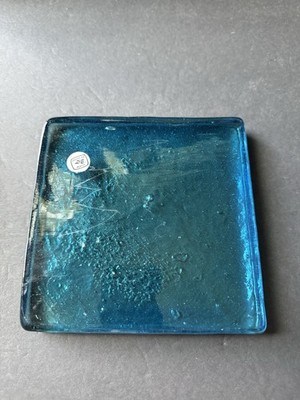 Handblown Glass Tile Aqua Square Candle Holder Art Glass Boho Handcrafted Mexico