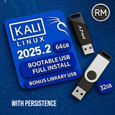 Kali Linux 2025.2 | FULL INSTALL + Kali Library | 2-USB Bundle | 64GB + 32GB