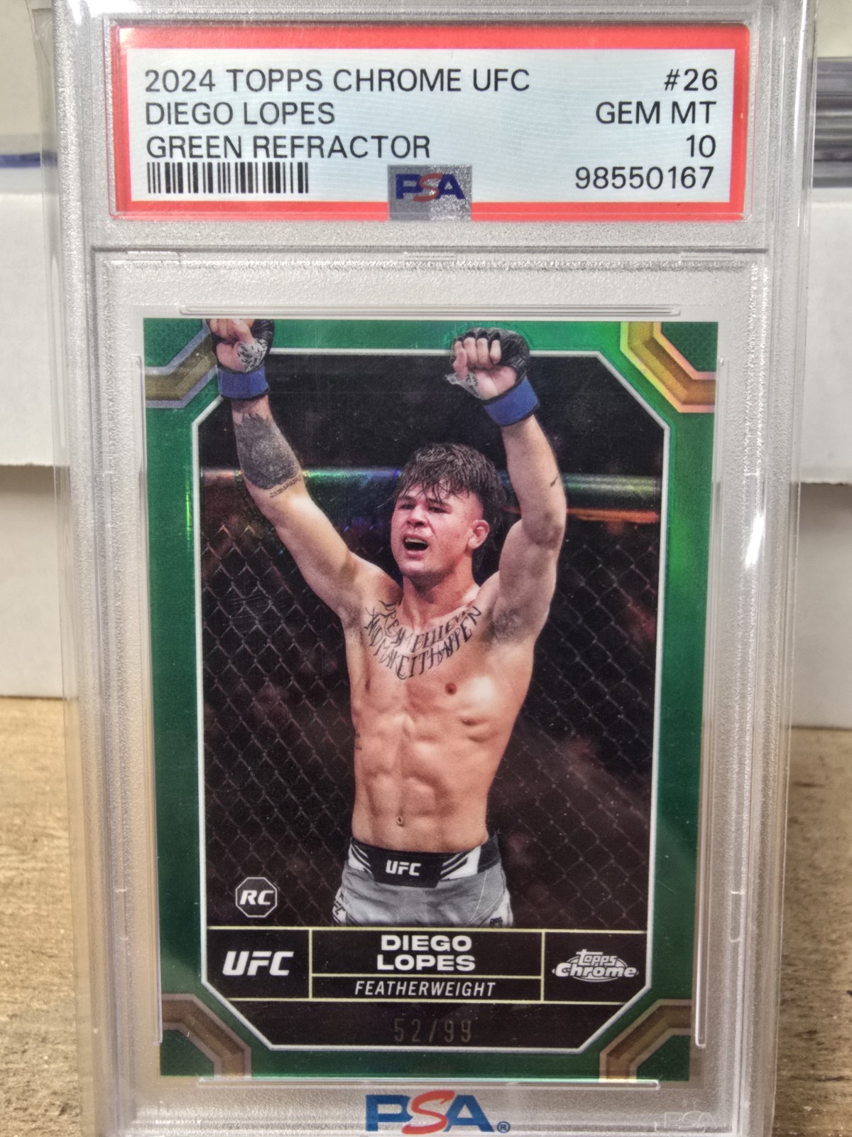 2024 Topps Chrome UFC - Diego Lopes #26 Green Refractor /99 (RC)