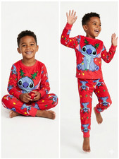 Disney Stitch Christmas Pajamas Set Kids Size 6 NWT Red Fleece Holiday Sleepwear