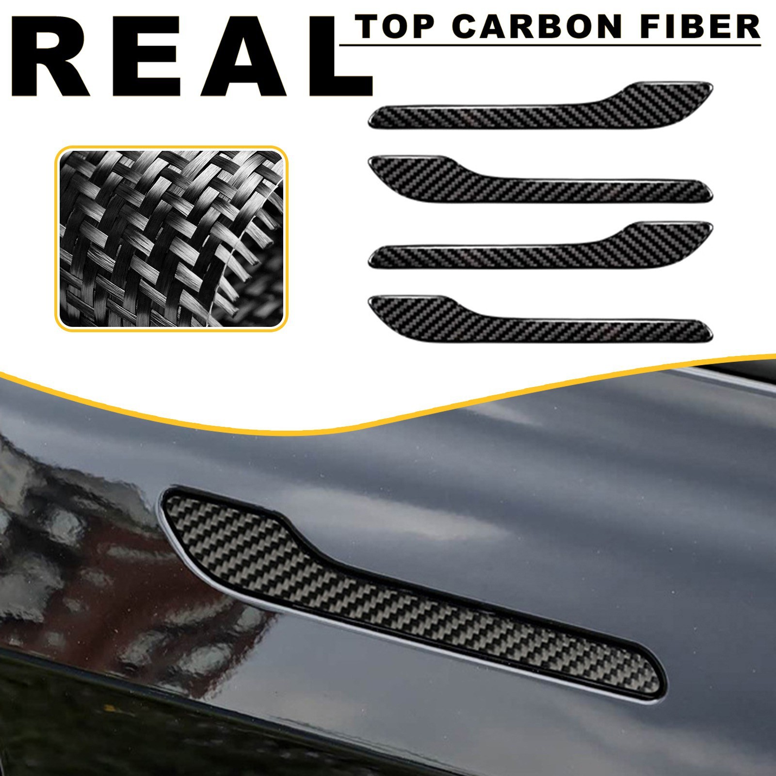 Carbon Fiber Side Door Handle Decor Trim Overlay Covers For Tesla Model 3 19-25