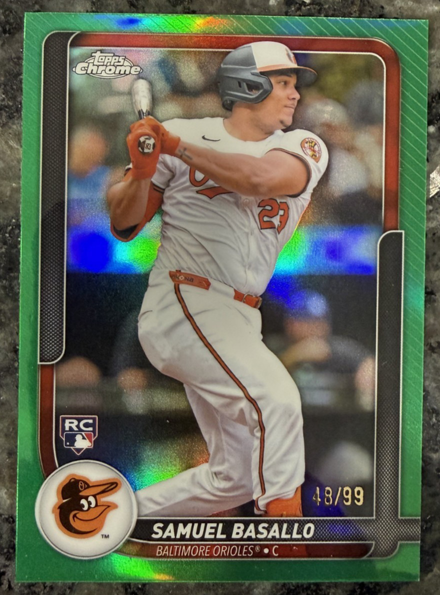 2025 Bowman - Chrome Prospects Samuel Basallo #BCP-109 Green Refractor /99 (RC)