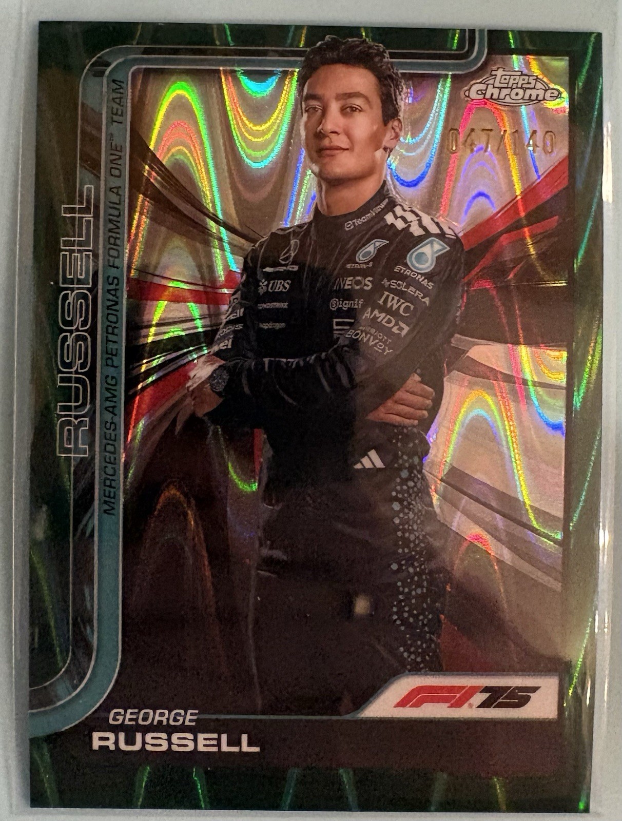 George Russell F1 Green Ray Wave /140 #7 2025  Topps Chrome