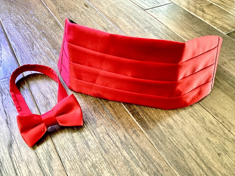Men’s Vintage Red Satin Cummerbund and Bow Tie Set