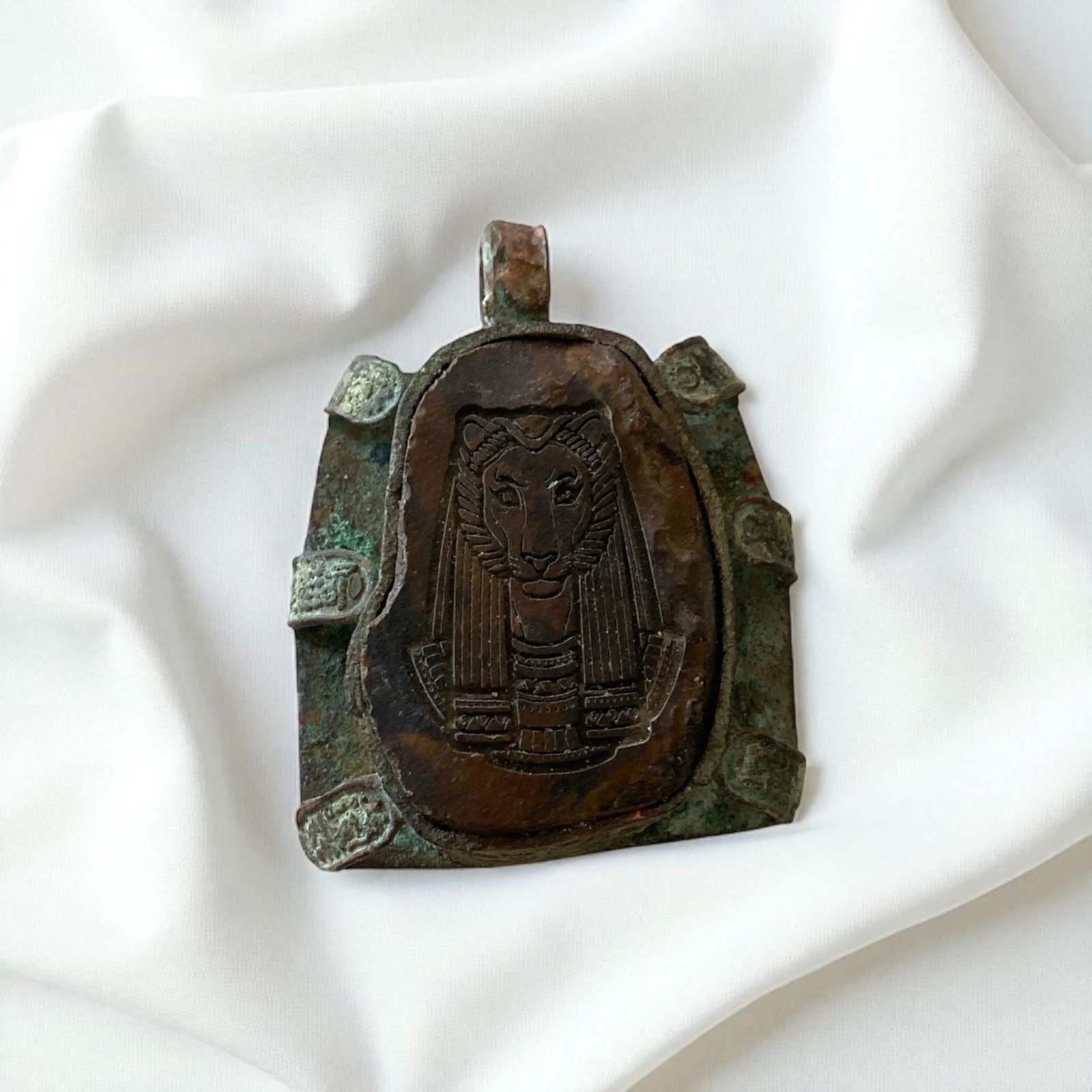Goddess Sekhmet Vintage Pendant with Eye of Horus , Handmade Late Period Art