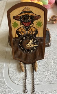 RARE Vtg German Mini Chalet Cuckoo Clock African American Moving Eyes