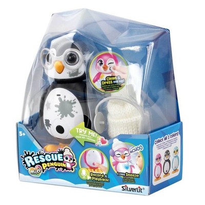 Silverlit Rescue Mini Penguin Black Interactive Pet Toy Lights Sounds Record New