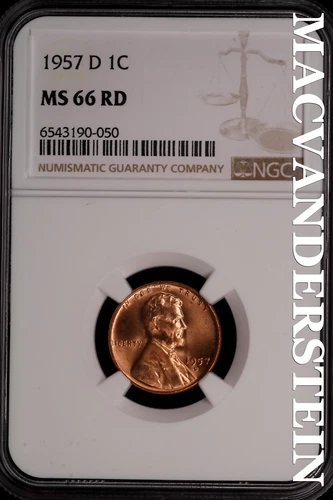 1957-D Lincoln Wheat Cent- NGC-MS66 RD Gem Brilliant Uncirculated Luster #SLM388