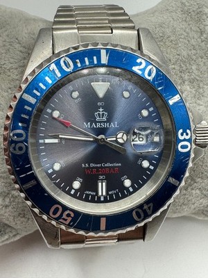 Men's Marshal SS Diver Collection Silver Tone Quartz Date Watch New Battery