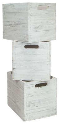 Set of 3 Wooden Box Vintage White Shelving Box Fits Ikea Kallax and Expeditrega