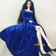 1/6 1/4MSD 1/3SD BJD Muñeca Ropa Manga Larga Cuello Perlas Zafiro Azul Vestido