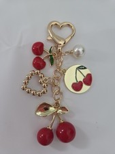 Cherry Heart Key Chain with Red, Gold Pearl Accents for Women