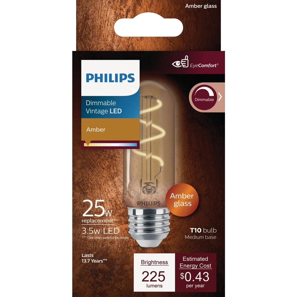 Philips Vintage 25W Equivalent Amber T10 Medium LED Decorative Light Bulb 565671 - Image 2 of 4