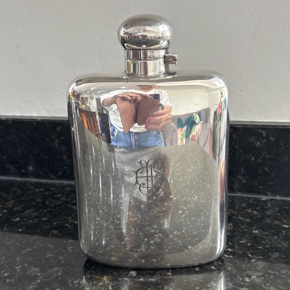 RARO ANTIGUO ENORME FRASCO DE CADERA GIGANTE PLATEADO - JAMES DIXON 27 OZ Foto 2 de 4