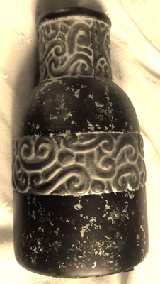 NWT Black & Brown Pottery Vase, 3D Brown Scrolling, Distressed Paint, 9'' Tall 