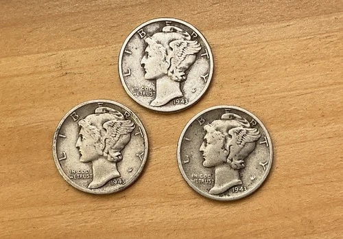 1941-P-D-S Mercury Dimes #3033 (Lot of 3) Fine*Batta Bing, Batta Bow**FREE S/H*