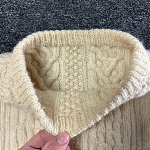 Vintage 80s Handmade Irish Fisherman Cable Knit Wool Thick Sweater Sz XL Ivory, Size XL, $45 - Photo 2