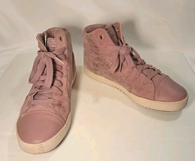 Geox Respira Size 6.5 US/40 EU Hi Top Sneakers Pink Leather Zipper Laces